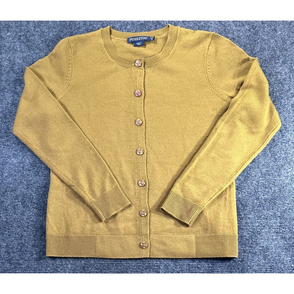 Pendleton Button-Up Womens S Gold Merino Wool Crew Neck Lightweight Knit
